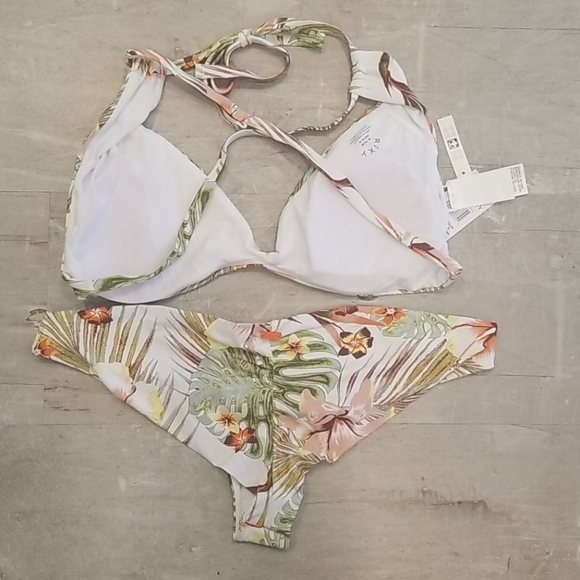 💕ROXY💕 Beach Classics Bikini Set ~ Tropical Floral Bright White Herbier XL NWT - Picture 13 of 14